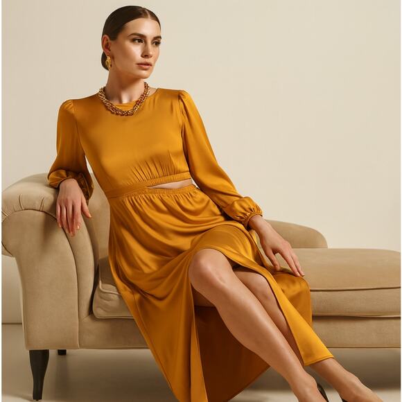 The Drop Dresses & Skirts - THE DROP Jacob Silky Midi Cutout Dress Golden Yellow Sz XXL NWT {3H18}